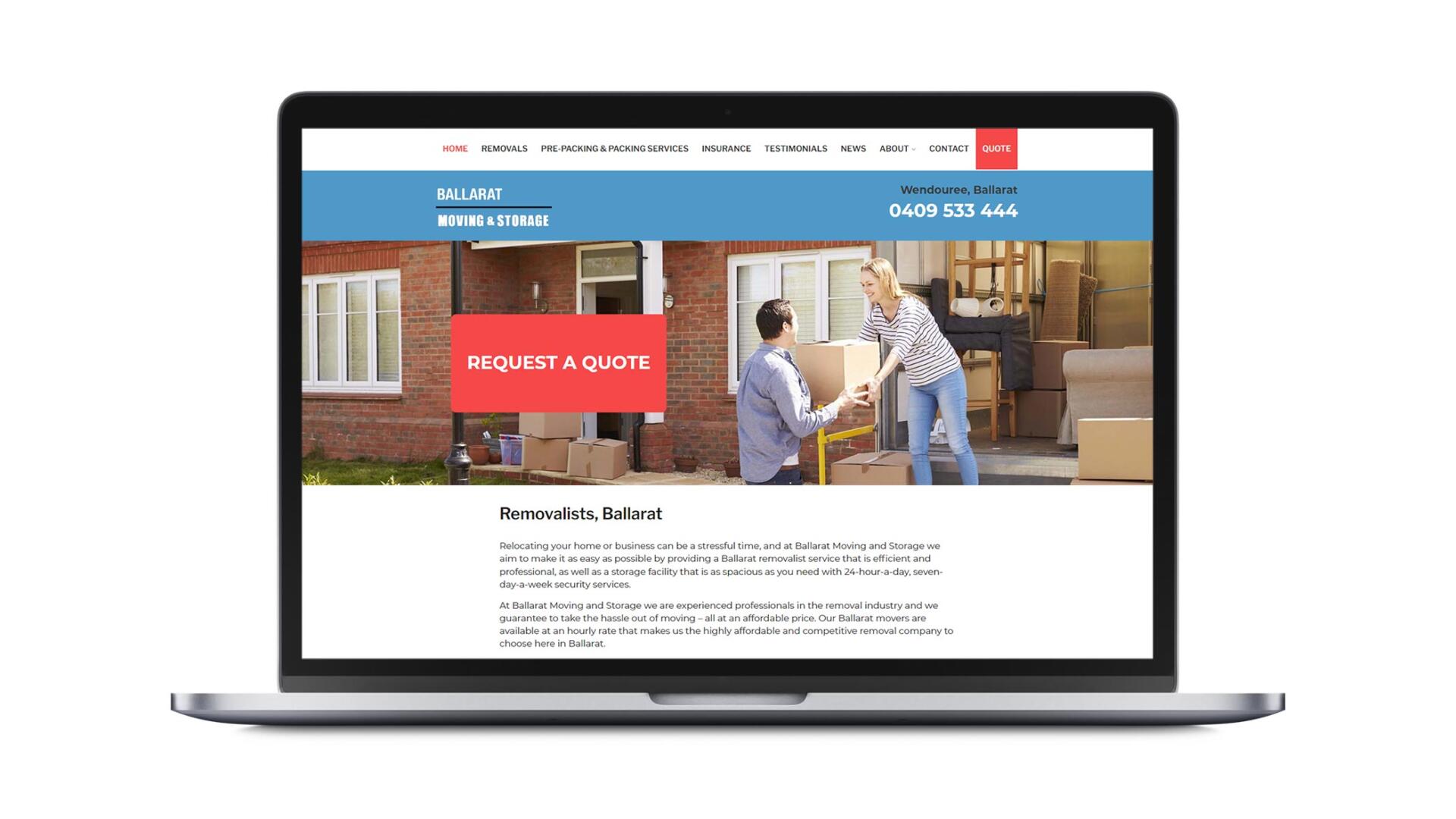 Open laptop showing custom website developed for Ballarat business