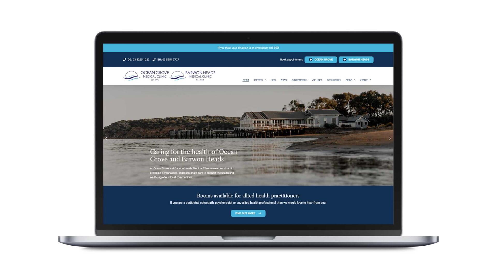 Open laptop showing SEO website designed and developed for medical clinic in Ocean Grove
