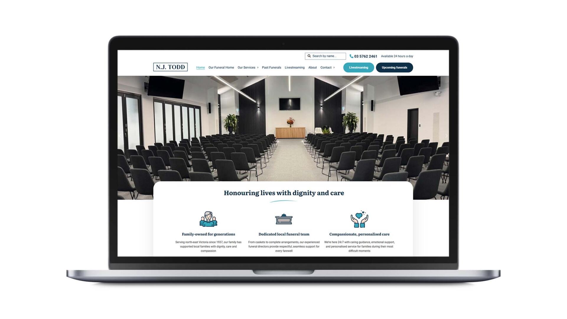 Open computer showing website designed and developed for Benalla company