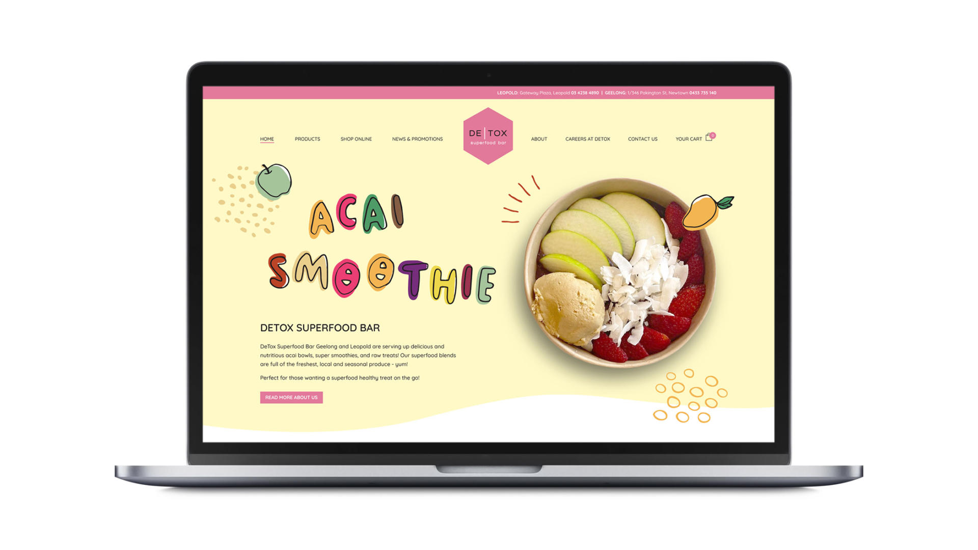 Open laptop showing Geelong search engine optimised website for DeTox Superfood