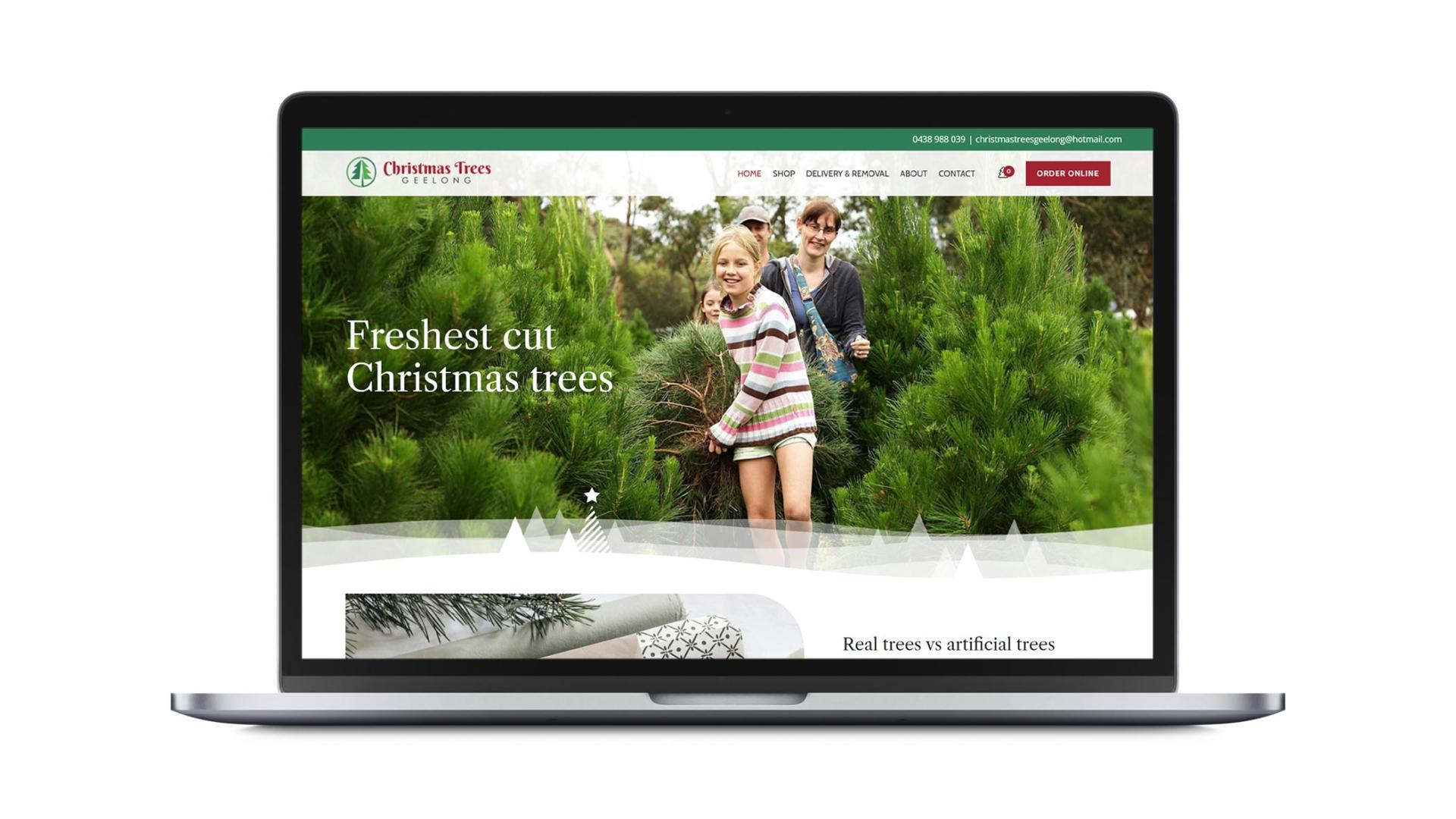 Open laptop showing Geelong Christmas Trees new SEO website