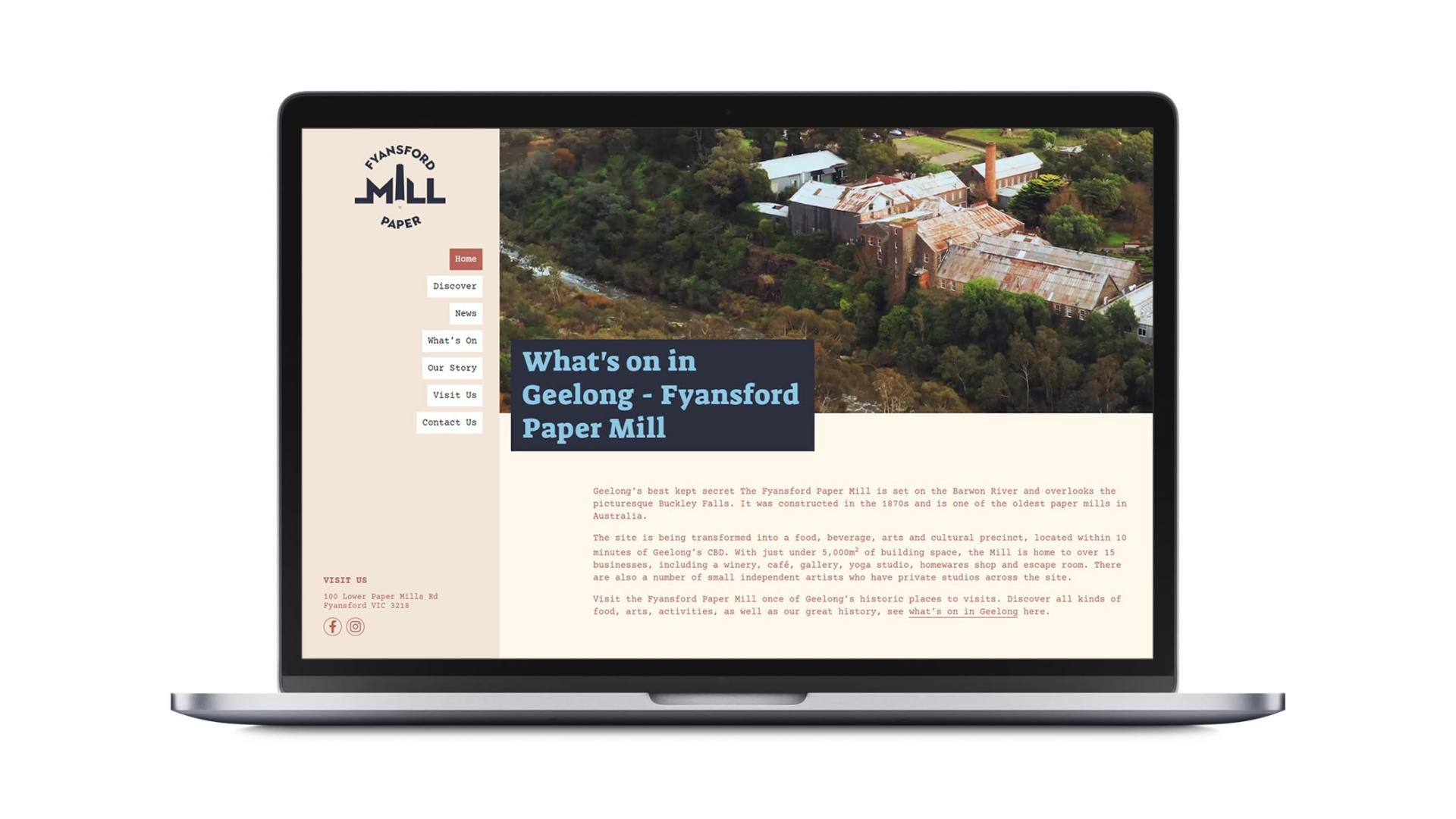 Open laptop showing Geelong website design for Fyansford Paper Mill