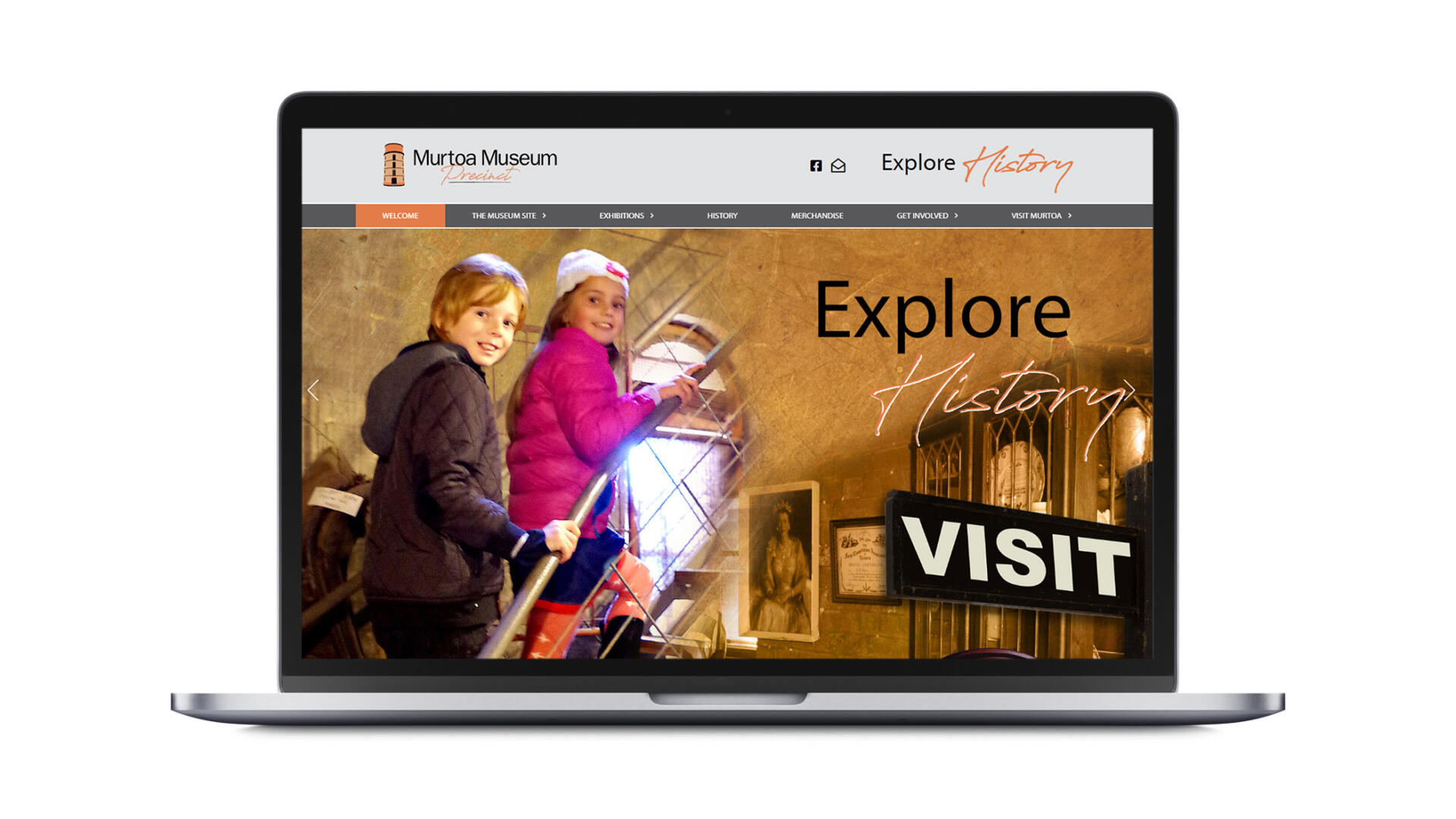 Open laptop showing custom website development for Murtoa Museum Precinct developed by Geelong agency