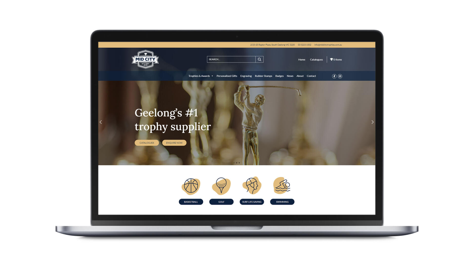 Open laptop showing SEO custom designed website for Geelong business
