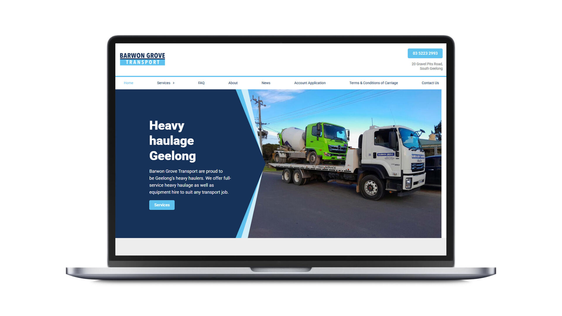 Open laptop showing website designed and developed for Geelong business