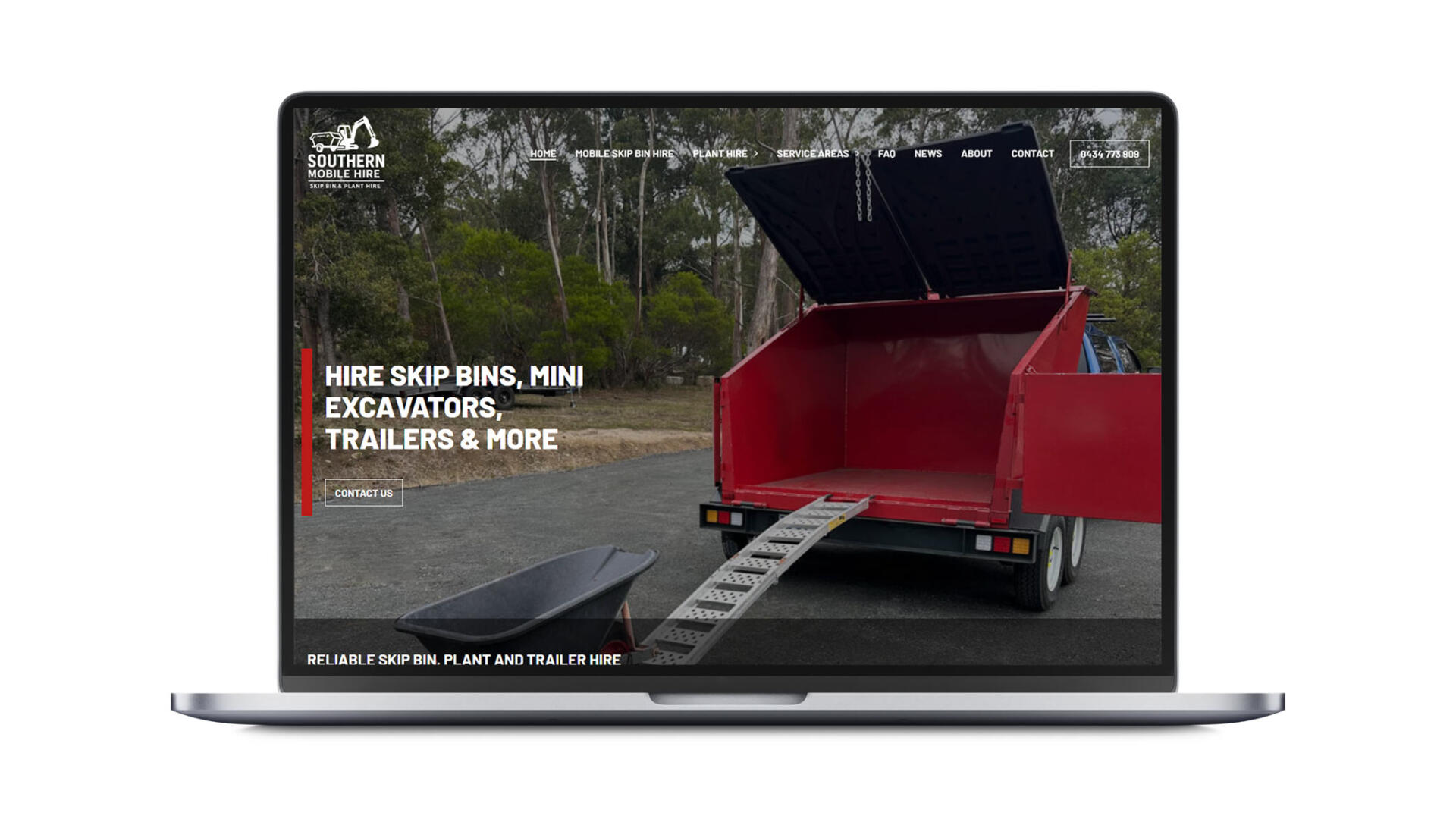 open laptop with Southern mobile hire website developed by goop digital hobart