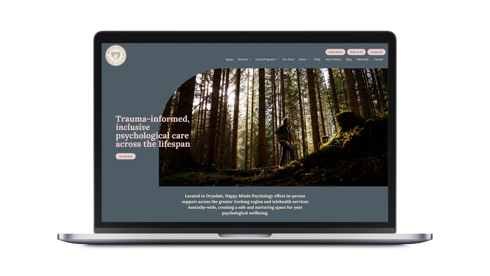 Open laptop showing SEO website designed and developed in Geelong for psychology business
