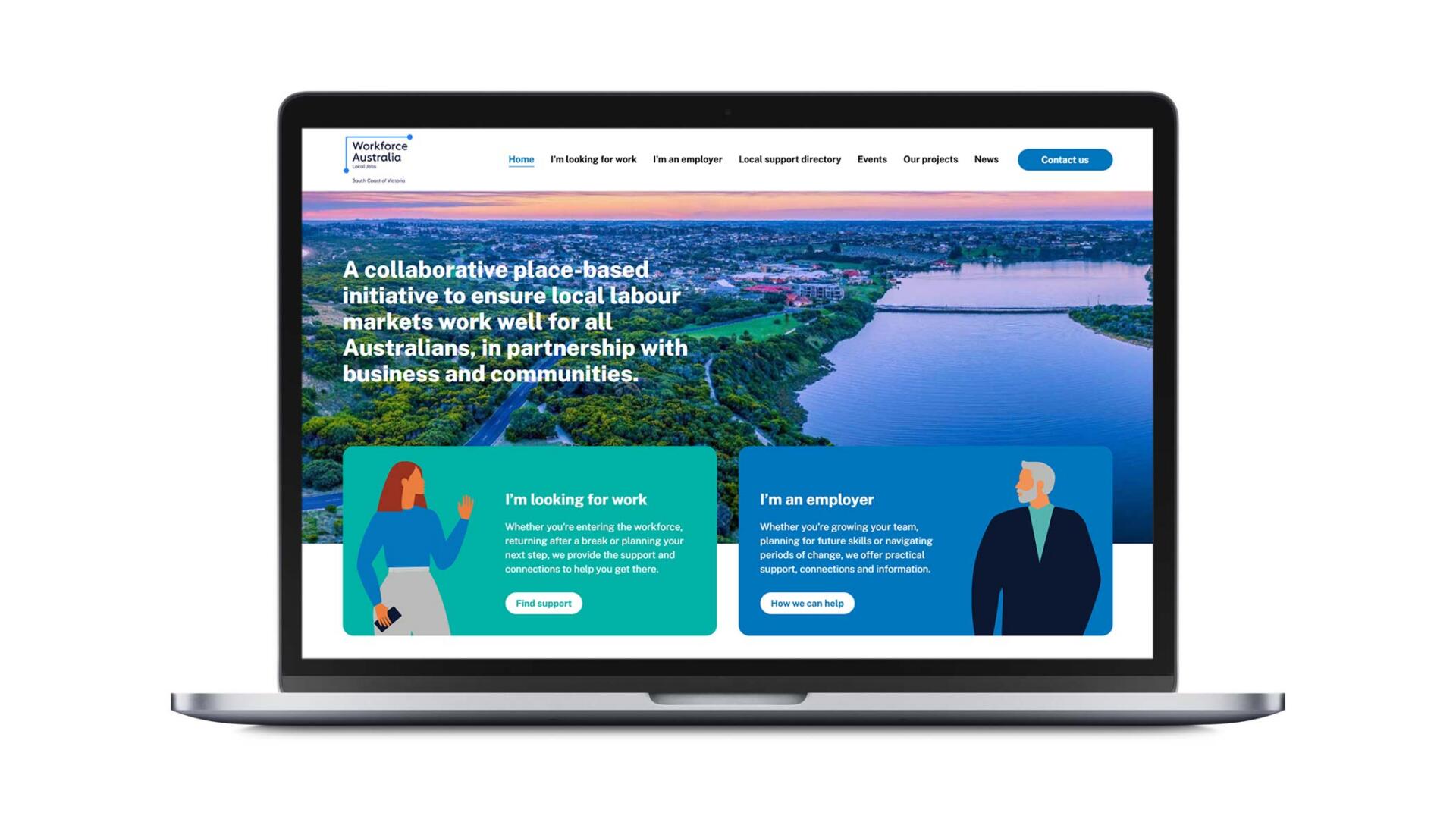 Open laptop showing website developed for Warrnambool client